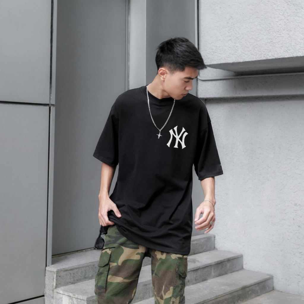 Áo Thun Nam Nữ Form Rộng Cotton Tay Lỡ Unisex , Áo Phông Cổ Tròn Basic Tee Oversize Trend Hè 2023 - NY MLB