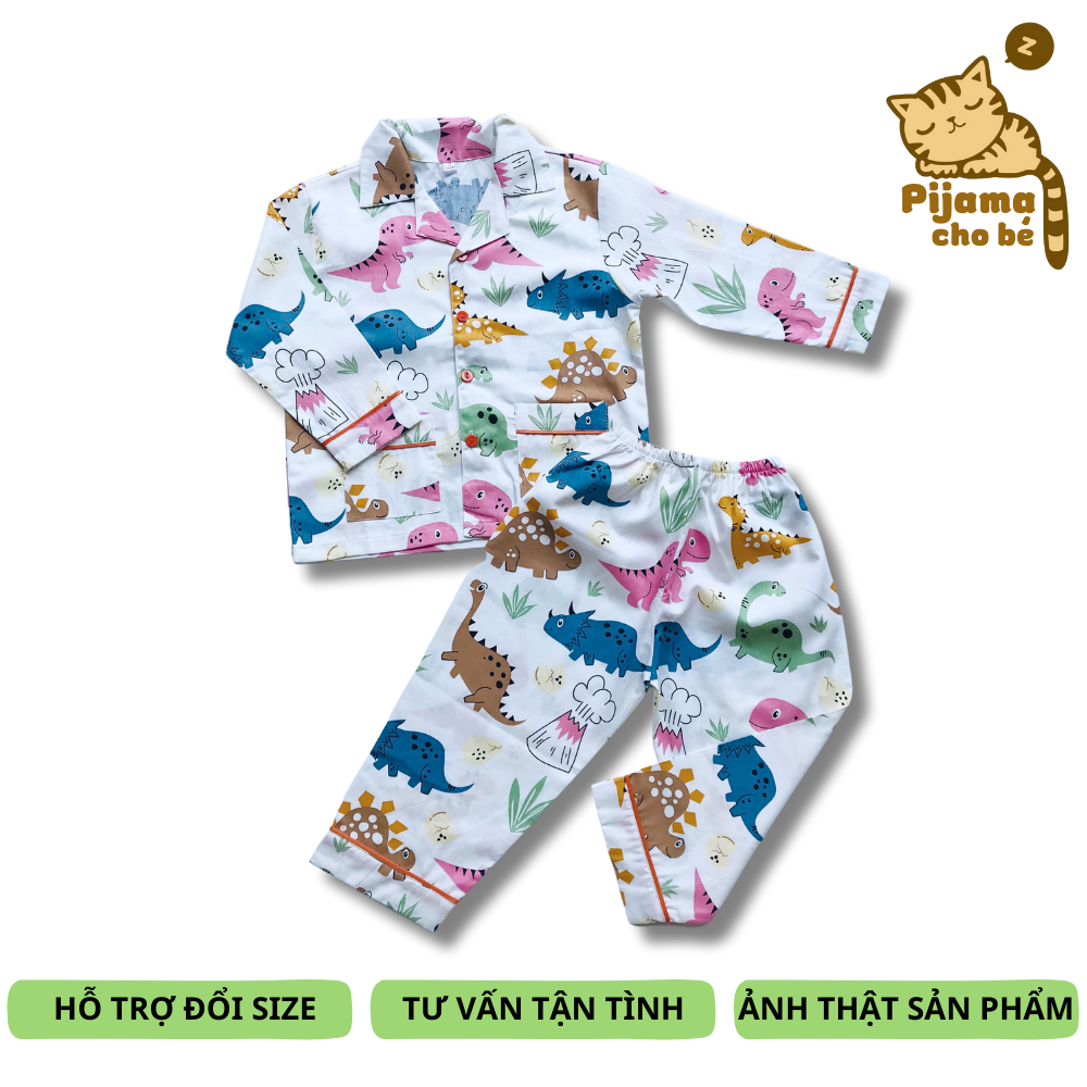 Bộ ngủ dài tay Pijama Cho Bé vải Thô cotton mịn đẹp Nhiều mẫu động vật ngộ nghĩnh size cho bé 1-9 tuổi 10-40kg