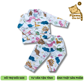 Bộ ngủ dài tay Pijama Cho Bé vải Thô cotton mịn đẹp Nhiều mẫu động vật ngộ nghĩnh size cho bé 1-9 tuổi 10-40kg