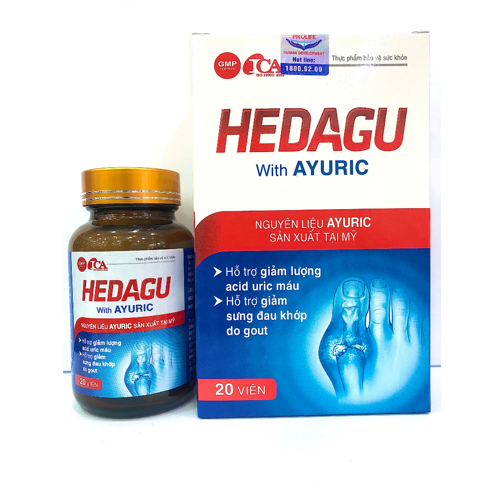 HEDAGU With AYURIC_ Giải pháp hỗ trợ bệnh GOUT, làm giảm lượng acid uric máu,sưng đau khớp GOUT (20 viên)