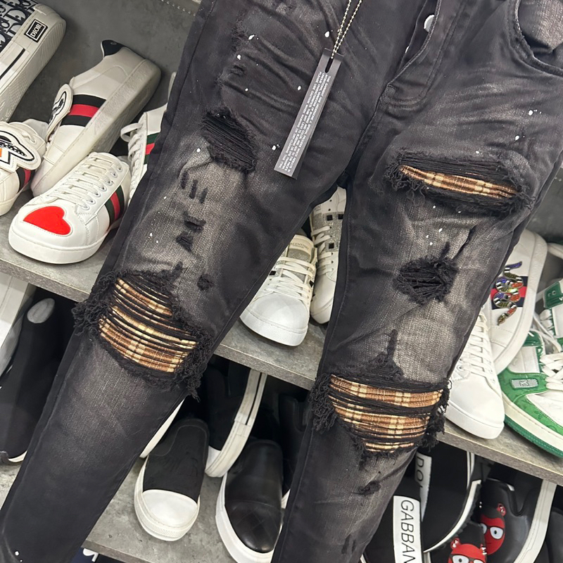 Quần Jean Nam Slimfit Đen Khói Siêu Đẹp Quần Bò Nam 4 Khuy Mài Rách Xù Đùi Gối Vá Trần Nhăn Sọc Nâu Boy Phố