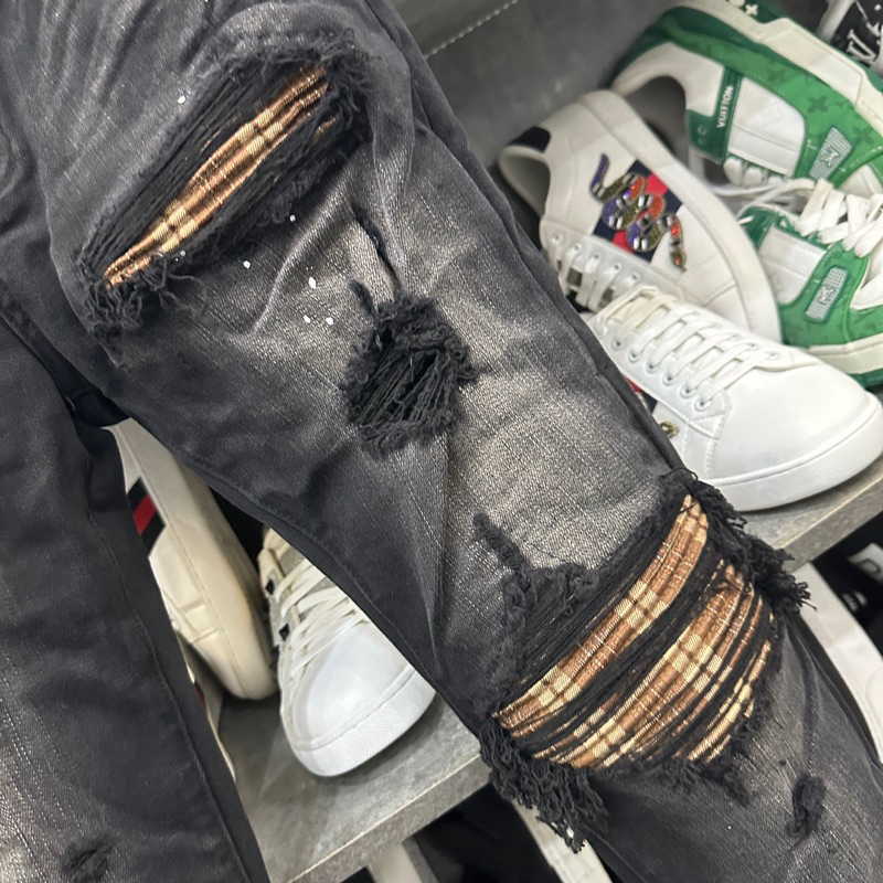 Quần Jean Nam Slimfit Đen Khói Siêu Đẹp Quần Bò Nam 4 Khuy Mài Rách Xù Đùi Gối Vá Trần Nhăn Sọc Nâu Boy Phố