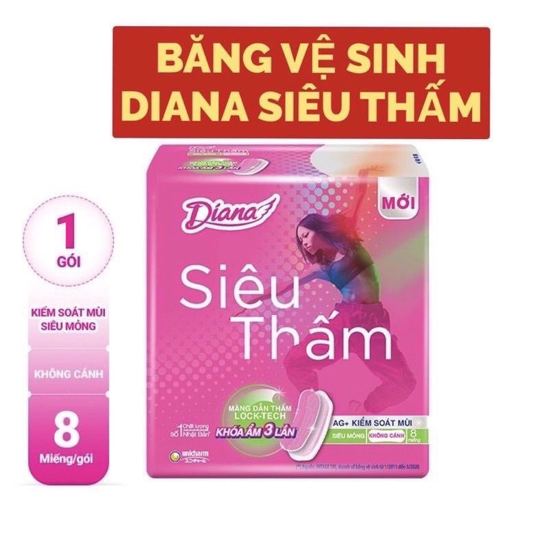 Băng vệ sinh Diana Siêu Thấm,mỏng có cánh không cánh