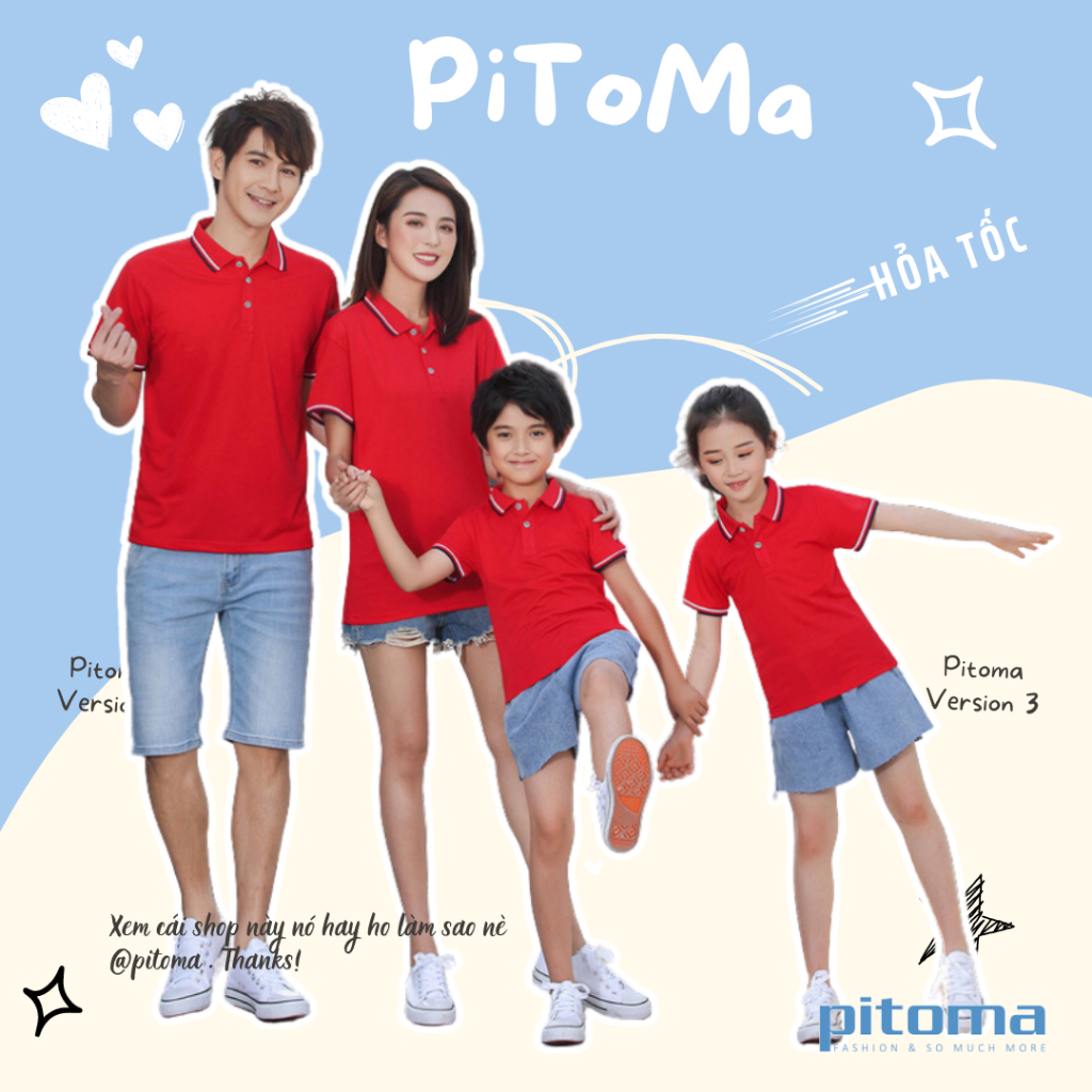 Áo gia đình có cổ polo màu đỏ chất vải cá sấu dày dặn đủ size bé trai gái làm đồng phục A3SD PITOMA