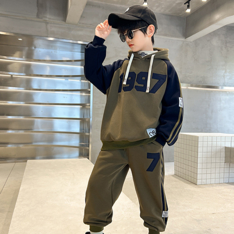 Bộ quần áo dài tay bé trai hoodie 18-48kg từ 6-14 tuổi 1997. Set đồ bé trai, bộ thu đông bé trai