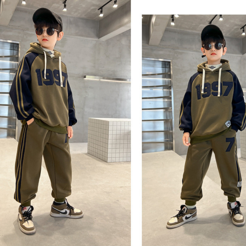 Bộ quần áo dài tay bé trai hoodie 18-48kg từ 6-14 tuổi 1997. Set đồ bé trai, bộ thu đông bé trai