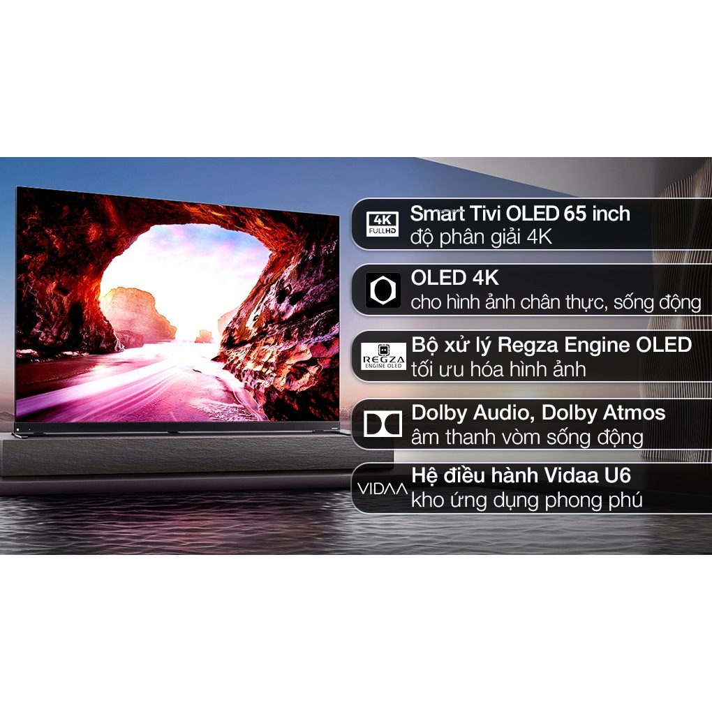 Smart TV TOSHIBA Vidaa OLED 4k UHD 65''  65X9900LP - Âm thanh REGZA POWER AUDIO EXTREME - Tần số quét 120Hz - BH 2 năm