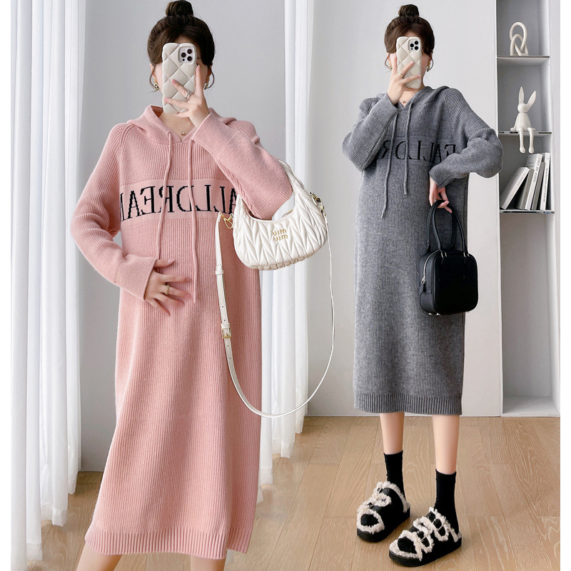 Young Mom | Đầm bầu Hoddie DV210 có 2 màu, mùa Thu Đông ấm áp, kiểu dáng thời trang trẻ trung, hàng nhập Quảng Châu