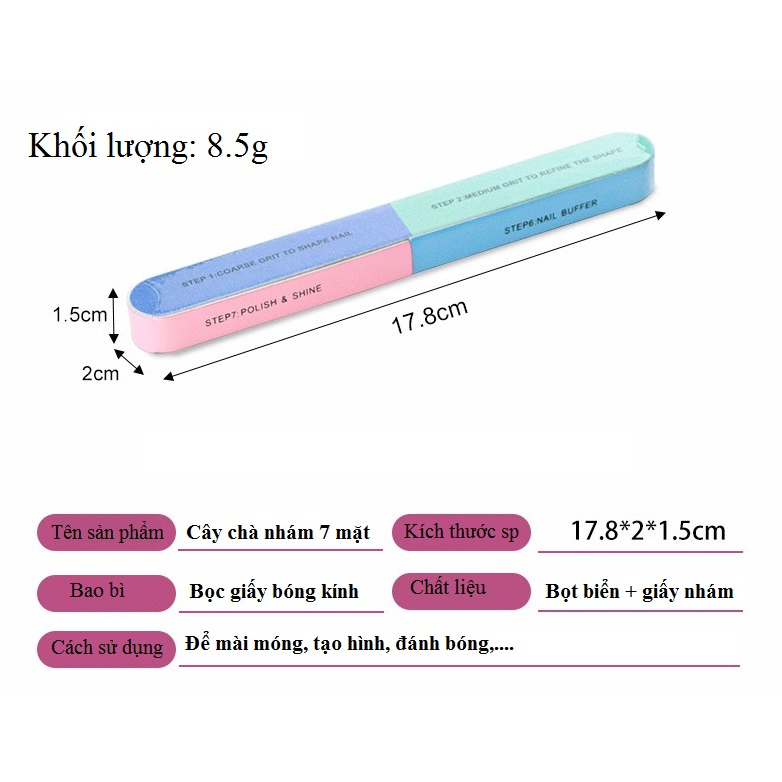 Que Dũa Móng Tay 7 Mặt Chà Nhám và Đánh Bóng Móng Siêu Tiện Lợi-Thanh dũa móng tay làm nail chuyên dụng