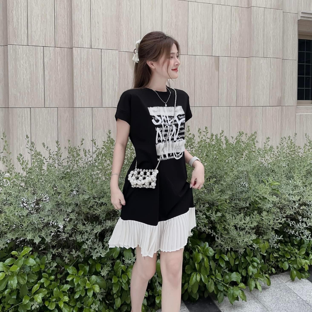 Đầm Váy Nữ Thun Hình In Chữ Phối Tùng Váy Xòe Xinh Xắn Cho Các Nàng Diện Đi Chơi, Hẹn Hò