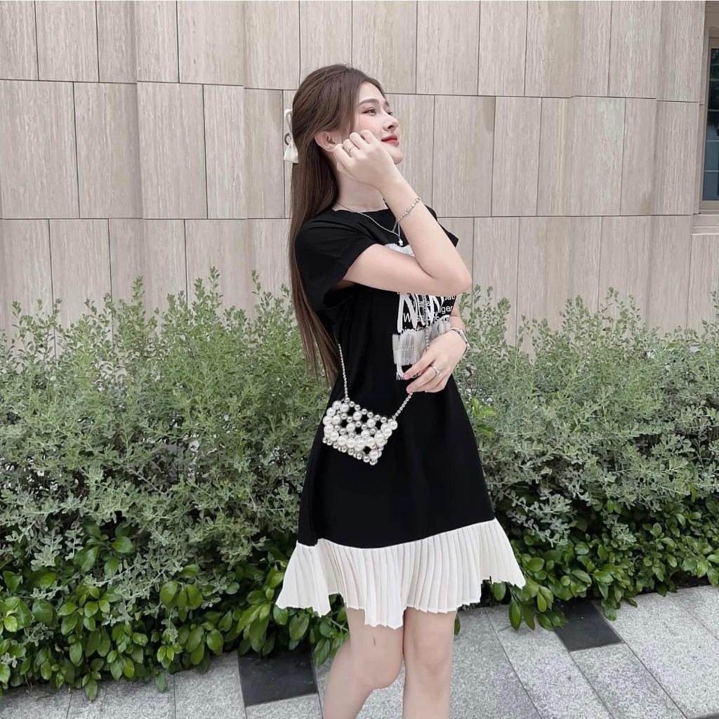 Đầm Váy Nữ Thun Hình In Chữ Phối Tùng Váy Xòe Xinh Xắn Cho Các Nàng Diện Đi Chơi, Hẹn Hò