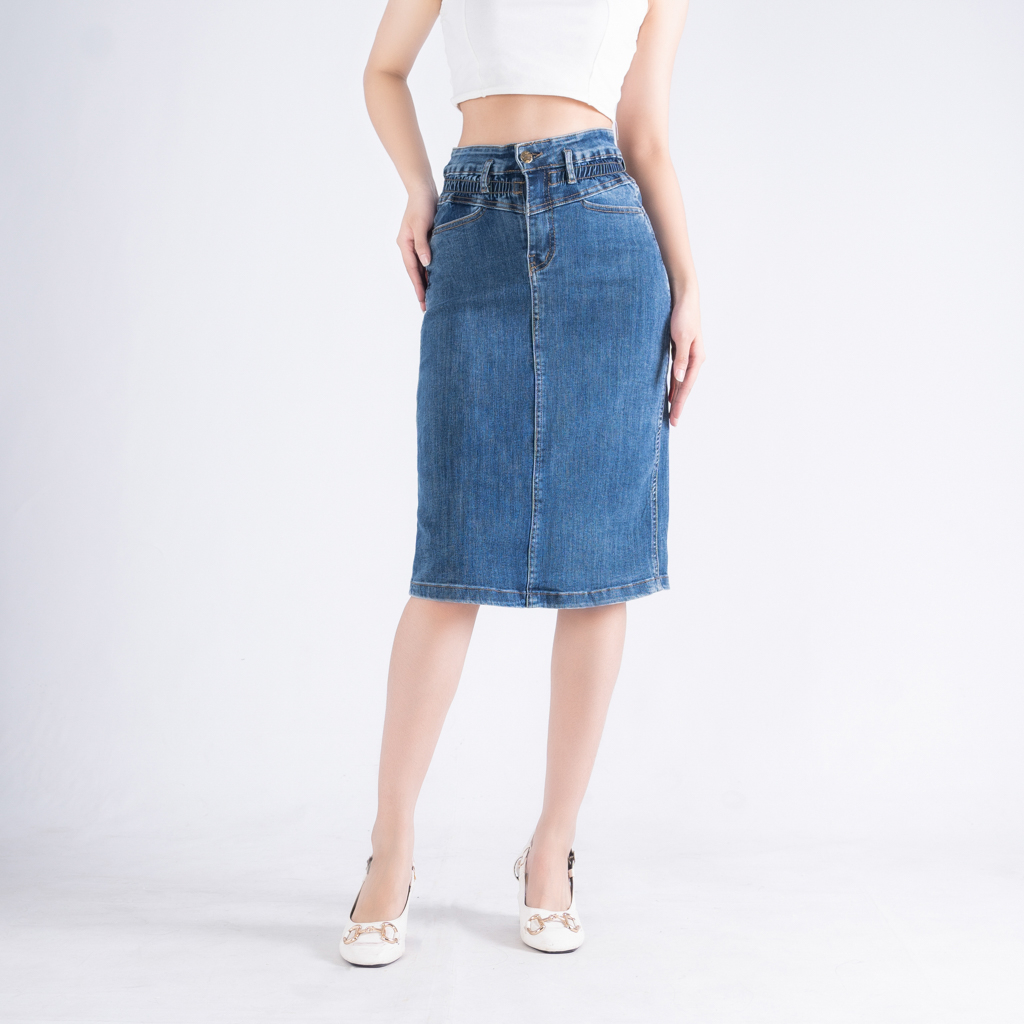 Chân Váy Jeans Nữ Sky Jeans Lưng Cao Cạp Chun Chất Liệu Co Giãn Phong Cách Công Sở Thanh Lịch 3572 | BigBuy360 - bigbuy360.vn