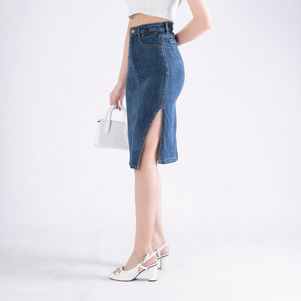 Chân Váy Jeans Nữ Sky Jeans Lưng Cao Xẻ Tà Chất Liệu Co Giãn Phong Cách Công Sở Thanh Lịch 83030 | BigBuy360 - bigbuy360.vn