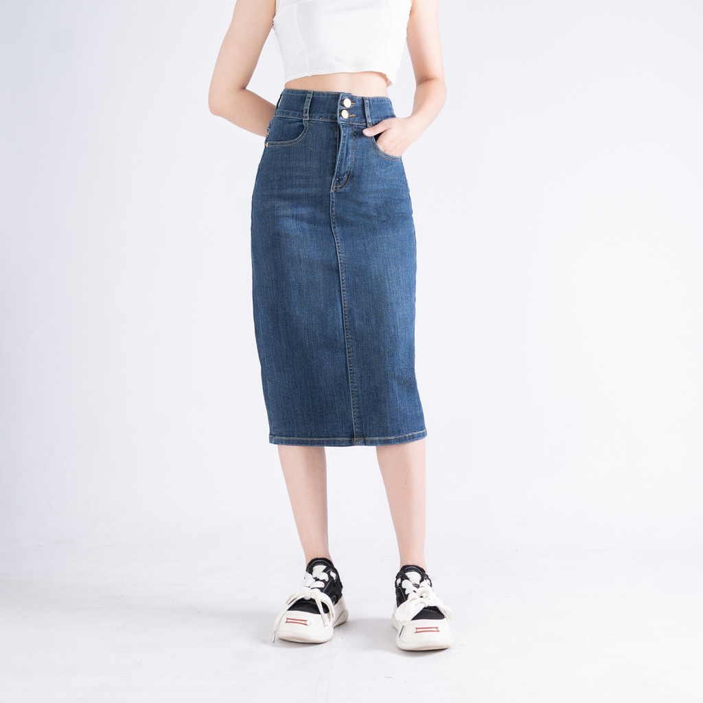 Chân Váy Jeans Nữ Sky Jeans Lưng Cao 2 Khuy Cài Chất Liệu Co Giãn Phong Cách Công Sở Thanh Lịch 4785 | BigBuy360 - bigbuy360.vn