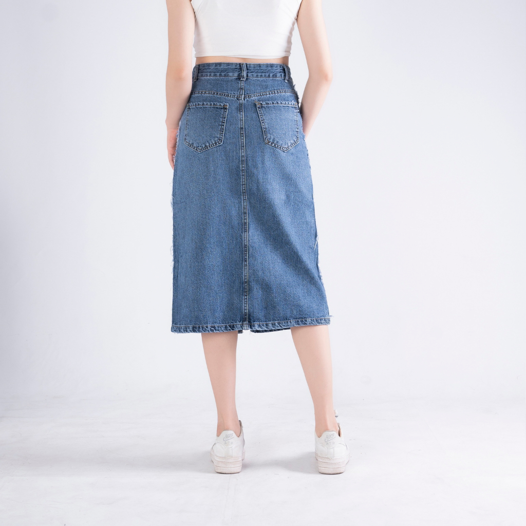 Chân Váy Jeans Nữ Sky Jeans Lưng Cao Phối Tua Rua Chất Liệu Co Giãn Phong Cách Công Sở Thanh Lịch 8503 | BigBuy360 - bigbuy360.vn