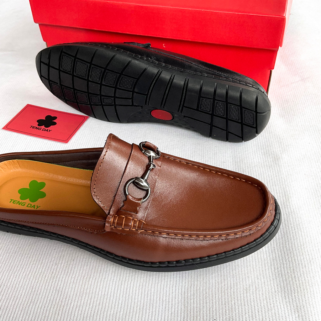 Giày Sục Nam Thời Trang - Da Bò Thật Đế Cao Su, Mạnh Mẽ, Sang Trọng. Tengday Vietnam.. Màu Đen, Nâu