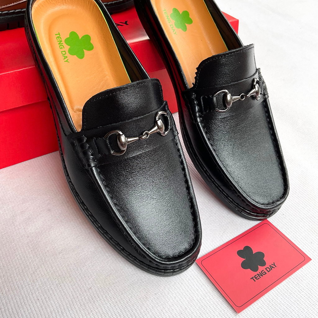 Giày Sục Nam Thời Trang - Da Bò Thật Đế Cao Su, Mạnh Mẽ, Sang Trọng. Tengday Vietnam.. Màu Đen, Nâu
