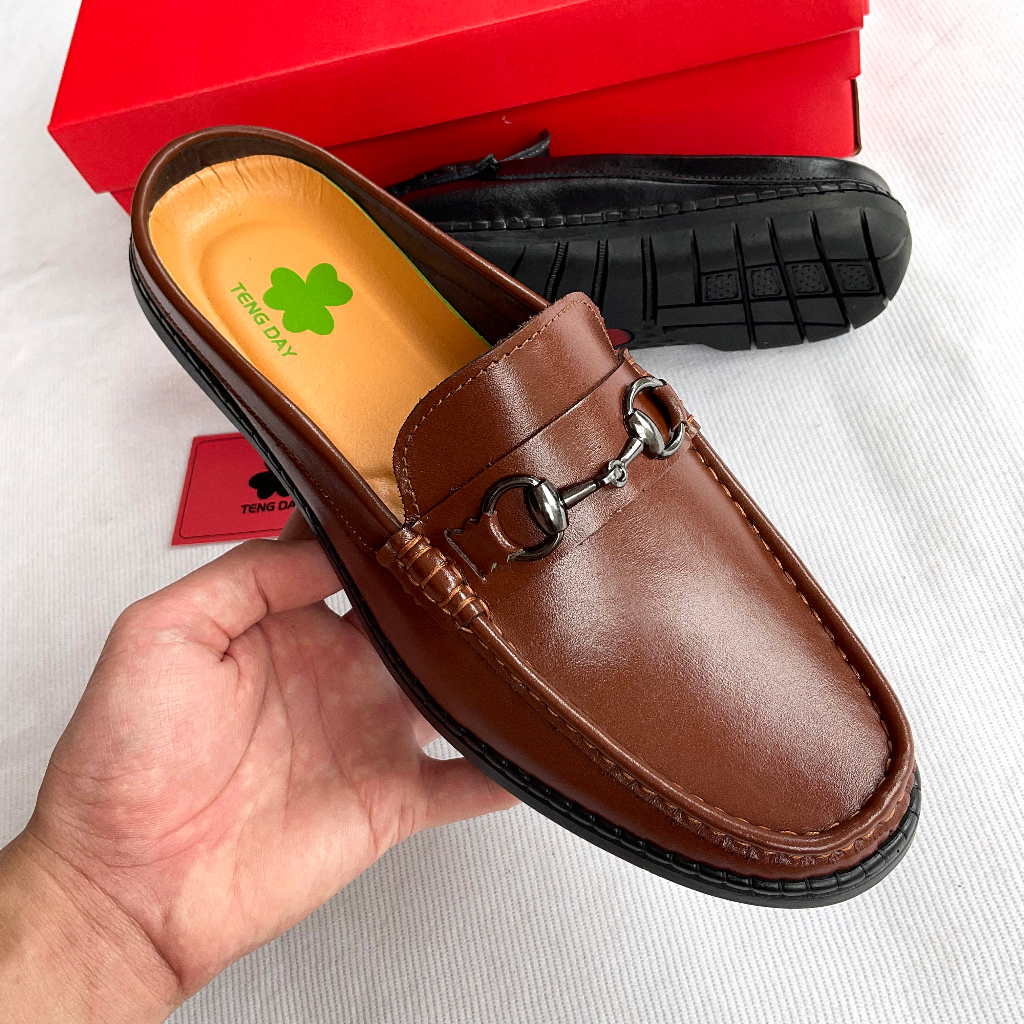 Giày Sục Nam Thời Trang - Da Bò Thật Đế Cao Su, Mạnh Mẽ, Sang Trọng. Tengday Vietnam.. Màu Đen, Nâu
