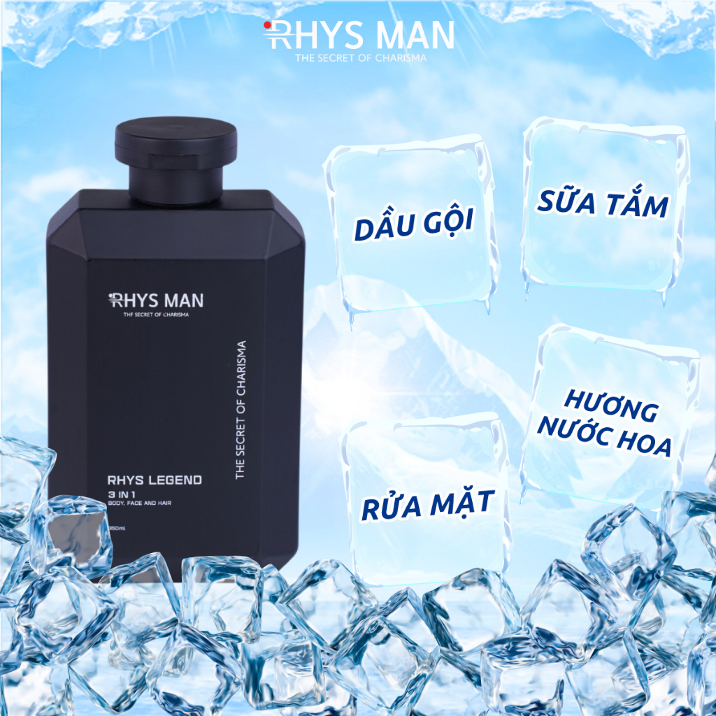 Sữa tắm gội nam RHYS MAN hương nước hoa 3 in 1 Rhys Legend 350ml Sữa rửa mặt 100ml