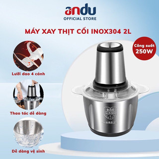 Máy Xay Thịt Cối Đa Năng INOX 304, 2L Công Suất 200W 4 Lưỡi Kép - Cối xay thực phẩm, rau củ
