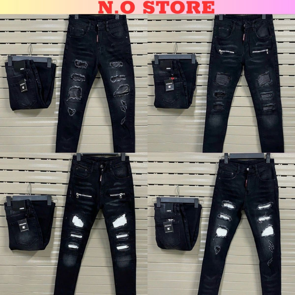Quần jean nam mẫu mới cao cấp phối rách vá Da phối dây kéo trẻ trung sang trọng chuẩn form thời trang SHOP N.O_STORE
