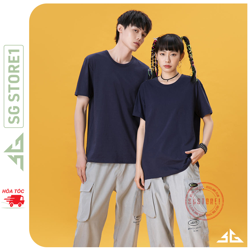 Áo thun trơn màu xanh đen phông unisex nam nữ ulzzang cổ tròn thun cotton 4 chiều dày dặn ATTXD | SGSTORE1