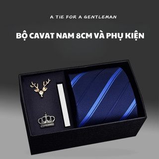 Bộ cavat nam bản to 8cm và phụ kiện, bộ quà tặng nam giới, tặng thầy giáo, Cravat công sở