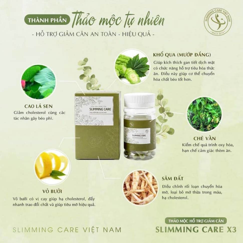 Viên uống hỗ trợ giảm cân Slimming Care x3, chiết xuất thảo mộc, đào thải mỡ thừa.