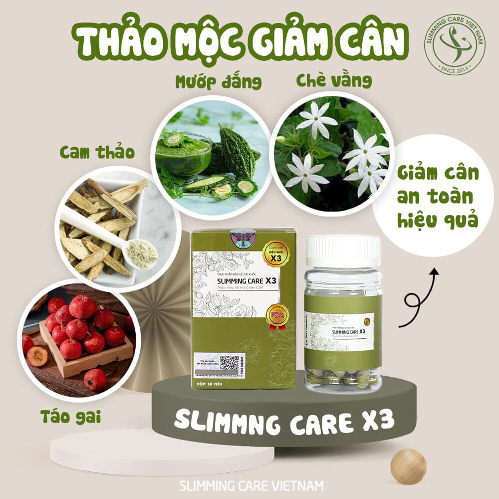 Viên uống hỗ trợ giảm cân Slimming Care x3, chiết xuất thảo mộc, đào thải mỡ thừa.