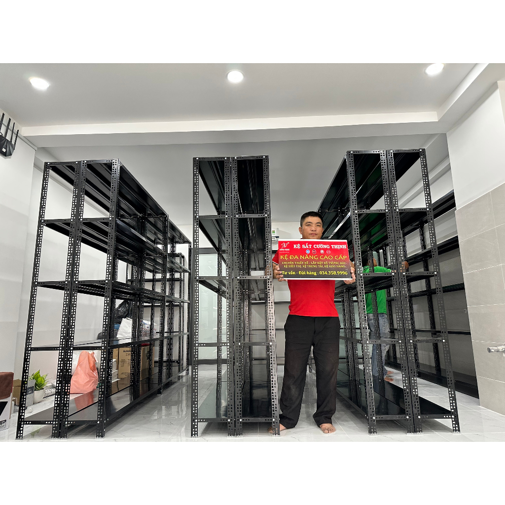 {LOẠI DÀY} Kệ sắt v lỗ, Cao 2m x dài 1m5 x rộng 50cm, trọng tải 100kg/ tầng