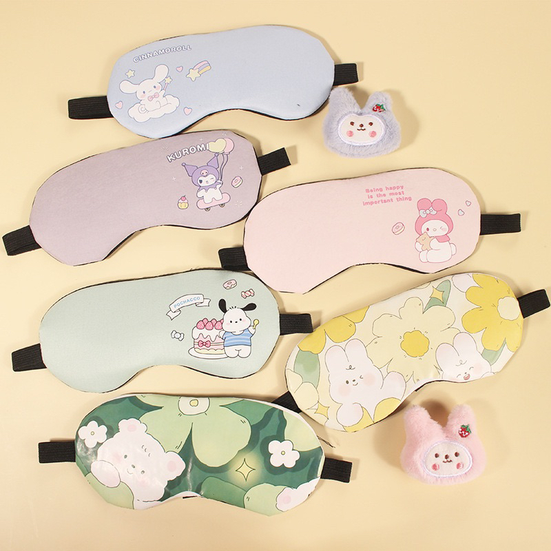 Bịt mắt ngủ hoạ tiết gấu dâu, hoạt hình có túi gel masage làm mát thư giãn mắt - Đồ bịch mắt ngủ hình gấu hồng lotso