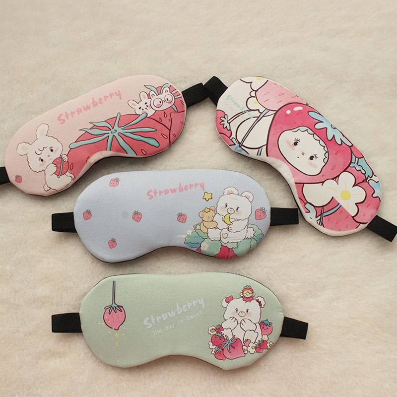 Bịt mắt ngủ hoạ tiết gấu dâu, hoạt hình có túi gel masage làm mát thư giãn mắt - Đồ bịch mắt ngủ hình gấu hồng lotso
