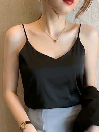 Áo 2 dây lụa cổ tim, áo 2 dây nữ lụa satin