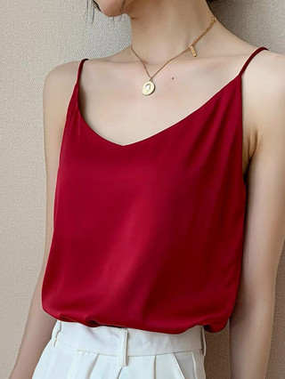 Áo 2 dây lụa cổ tim, áo 2 dây nữ lụa satin