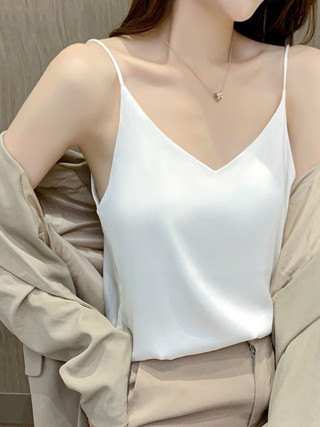Áo 2 dây lụa cổ tim, áo 2 dây nữ lụa satin