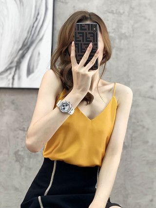 Áo 2 dây lụa cổ tim, áo 2 dây nữ lụa satin