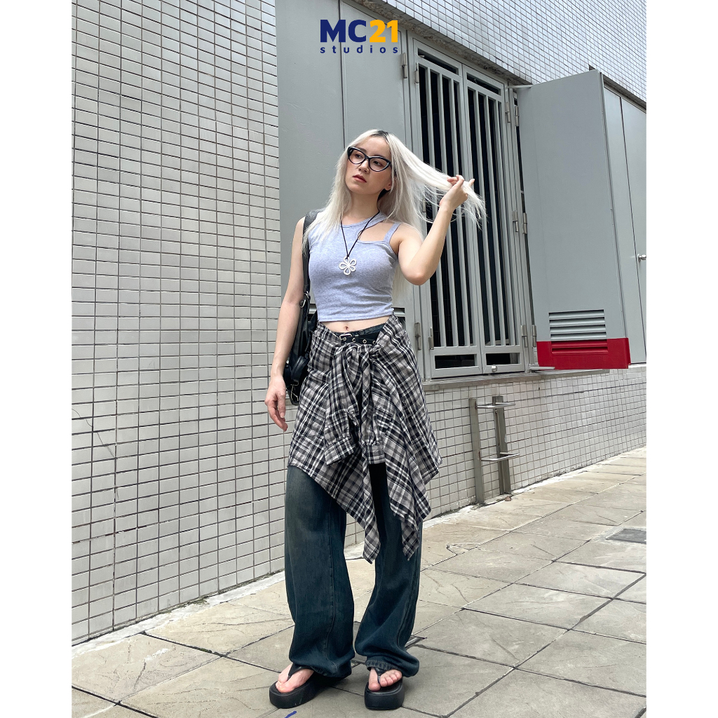 Quần jeans ống suông MC21.STUDIOS lưng cạp cao dáng đứng bigsize unisex Ulzzang Streetwear Hàn Quốc Q3703