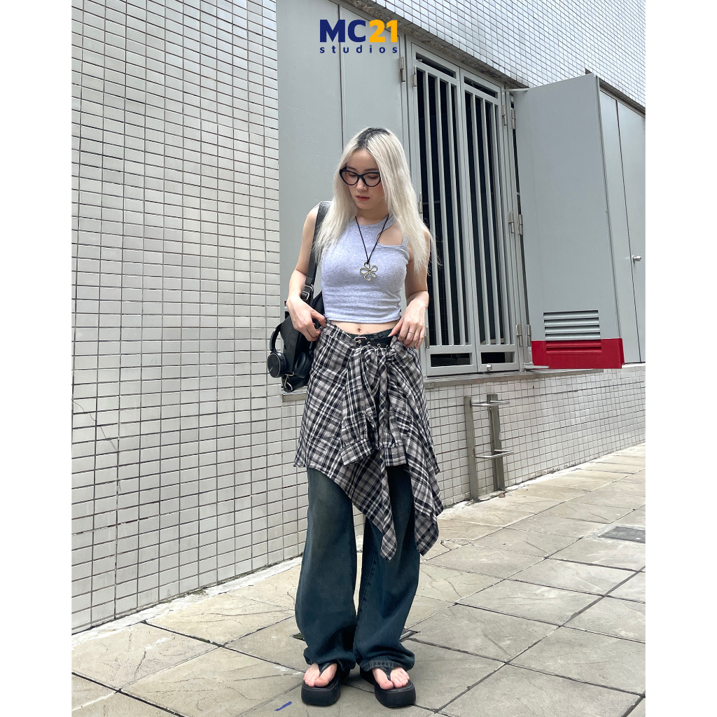 Quần jeans ống suông MC21.STUDIOS lưng cạp cao dáng đứng bigsize unisex Ulzzang Streetwear Hàn Quốc Q3703