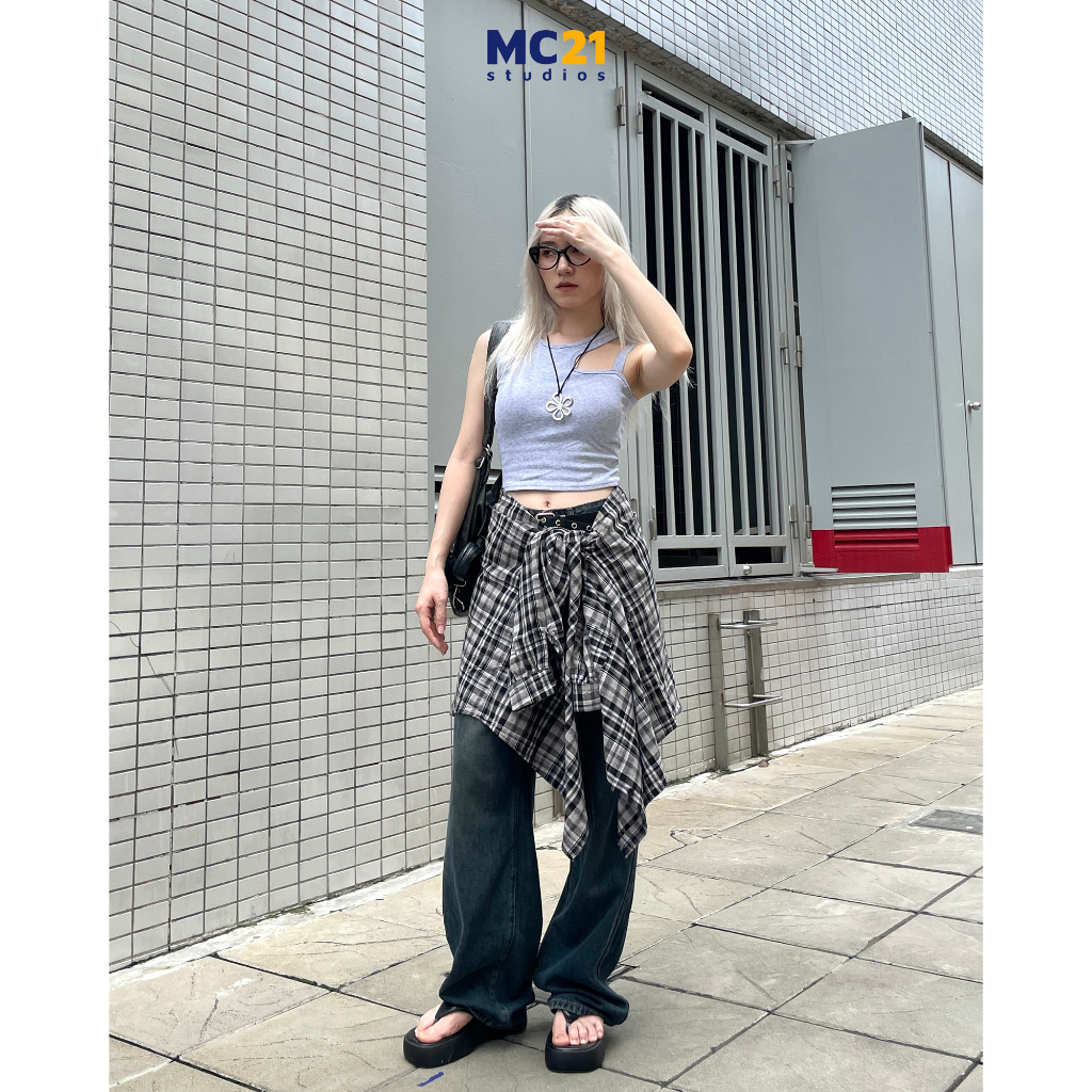 Quần jeans ống suông MC21.STUDIOS lưng cạp cao dáng đứng bigsize unisex Ulzzang Streetwear Hàn Quốc Q3703