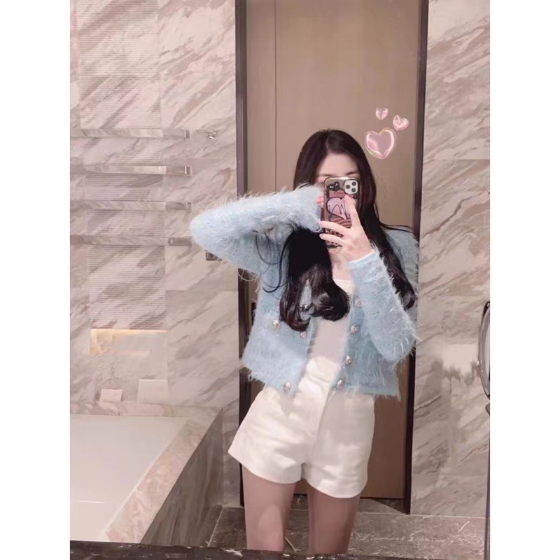 SALE Áo Khoác Nữ Dệt Kim Thu Đông Tua Rua Cúc Chạm