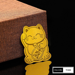 Miếng dán sticker Mèo Thần Tài May Mắn Mạ Vàng, Miếng Dán Phong Thủy Tài Lộc