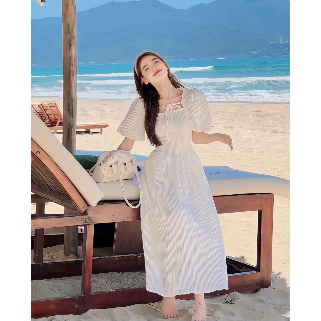 Váy Maxi Đũi Gân Gồm Váy 2 Dây Kèm Áo Khoác Thắt Nơ