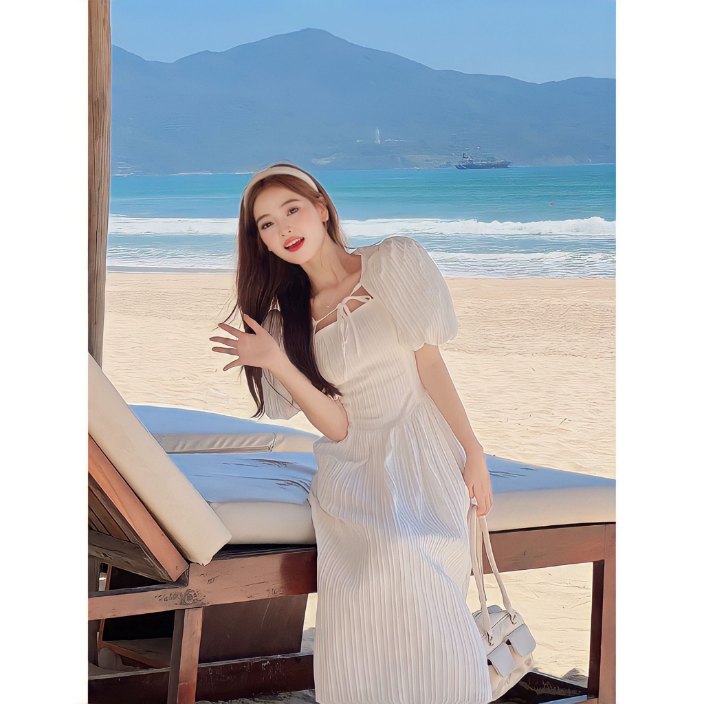 Váy Maxi Đũi Gân Gồm Váy 2 Dây Kèm Áo Khoác Thắt Nơ