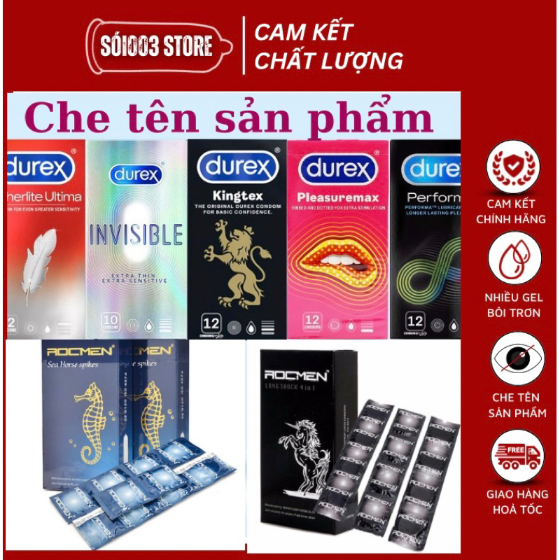 Bao cao su Durex, Rocmen chính hãng, siêu mỏng, ôm sát, bôi trơn, kéo dài thời gian nhiều loại - hộp 12c