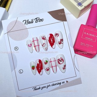 Nailbox thiết kế changgnails vẽ hình gấu dâu cute phomai que