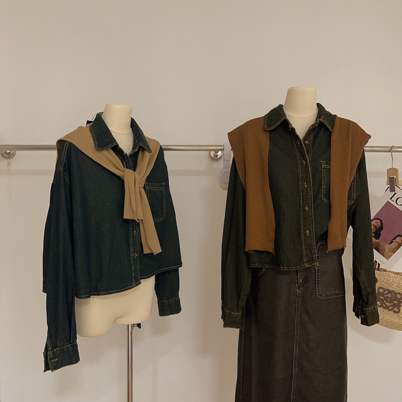 Áo sơ mi bò kèm khăn len