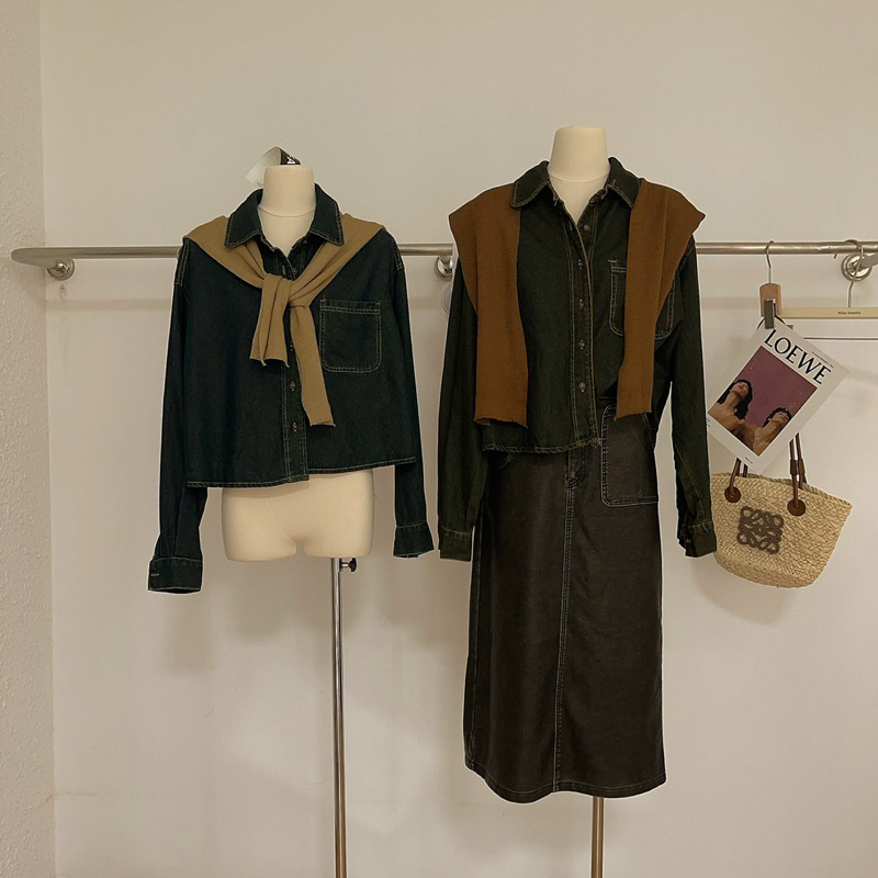 Áo sơ mi bò kèm khăn len