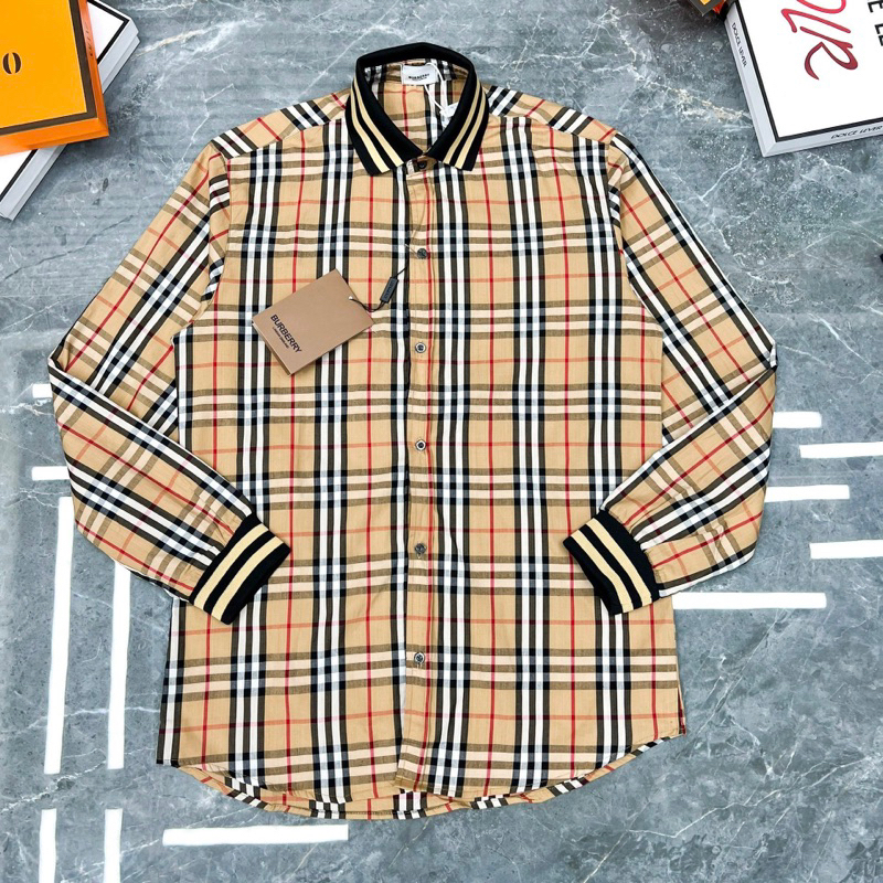Áo sơ mi nam kẻ bbr cổ tay áo bo chun,áo sơ mi dài tay bbr kẻ caro cổ chun thời trang