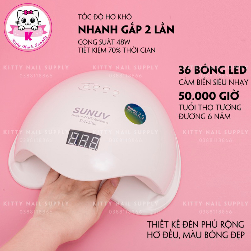 Máy hơ gel Sun 5 Plus UV/LED 48W tem xanh chính hãng, Bảo hành 12 tháng - Kitty Nails Supply