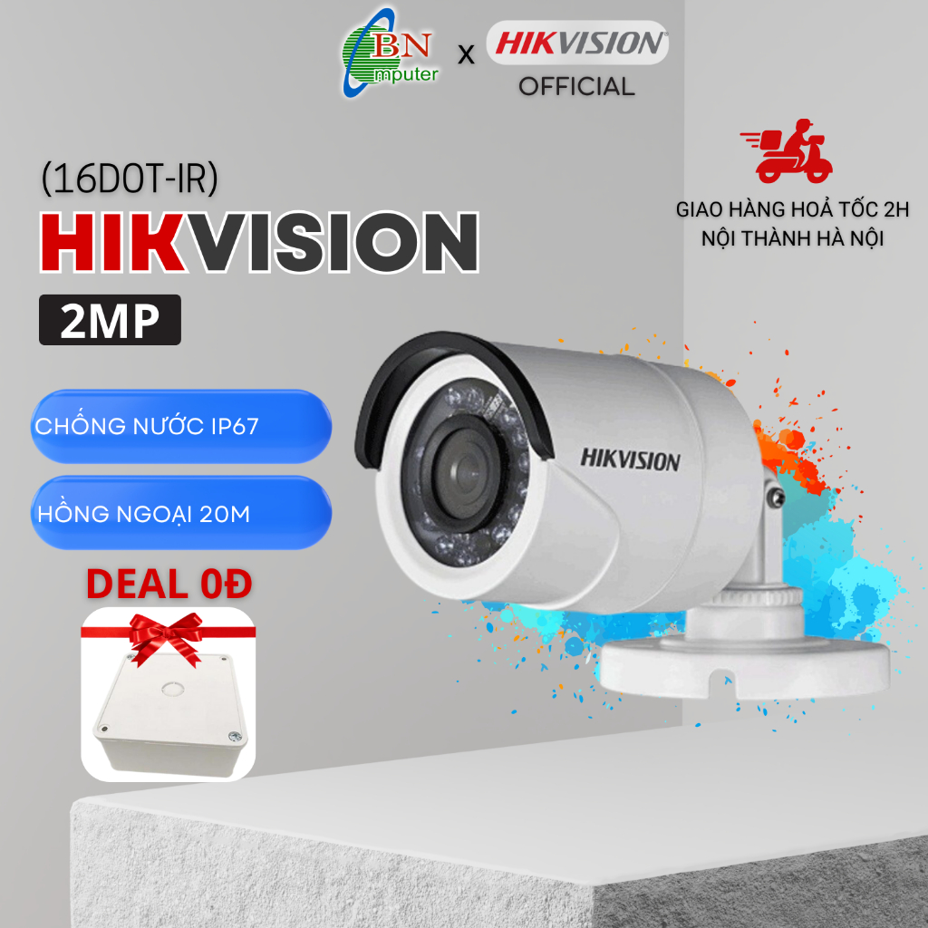 Camera quan sát HDTVI Hikvision 16DOT-IR 2.0MP mắt thân sắt, bảo hành 24 tháng